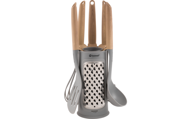 Outwell Küchenutensilien-Set Adana 6-teilig bestehend aus Pasta-Löffel / Schneebesen / Spatel / Servierlöffel / Schöpflöffel / Reibe