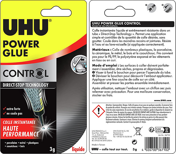 Colle UHU Power glue format gel 3 grammes