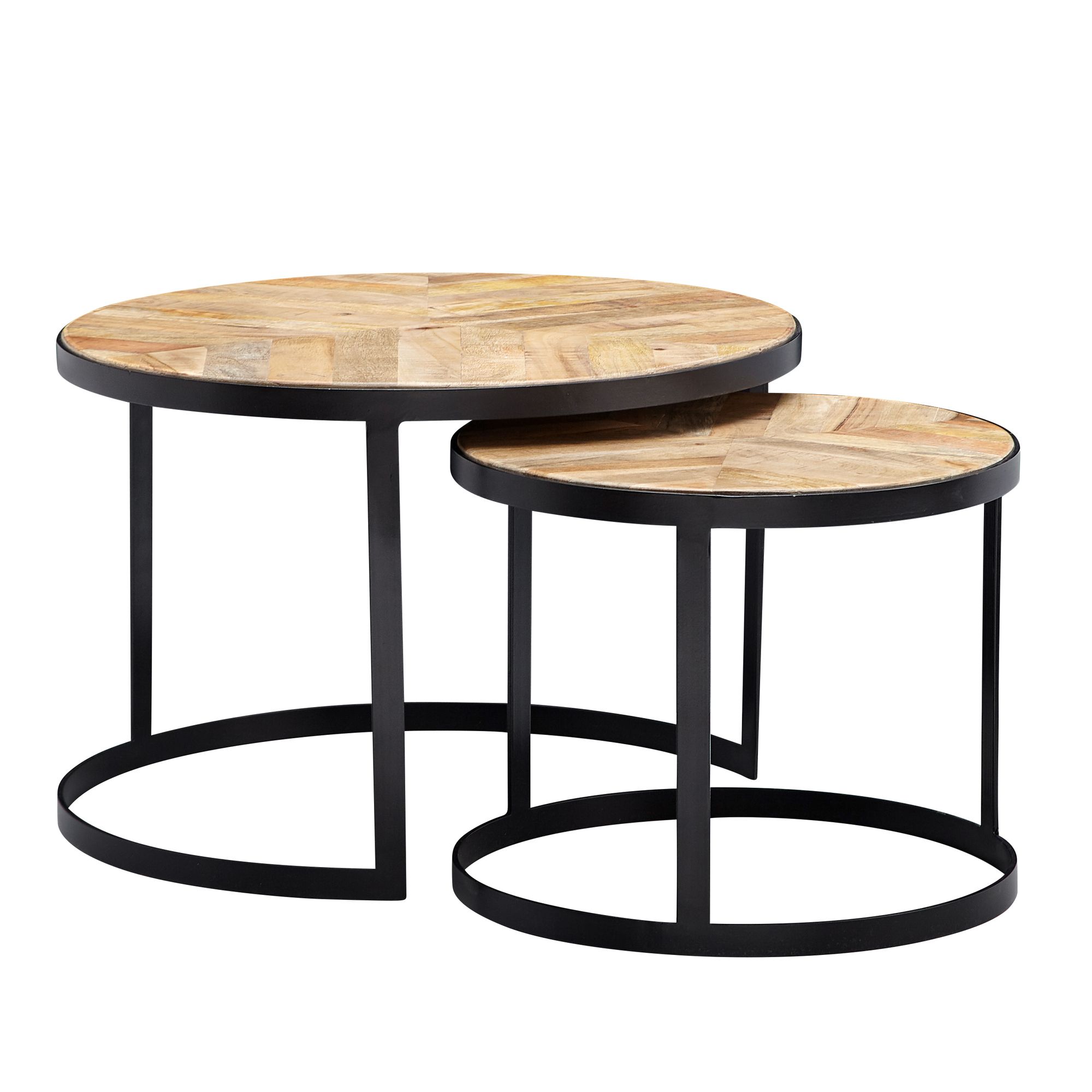 FineBuy Couchtisch 2 teilig Wohnzimmertisch Massivholz Rund Beistelltisch Tisch