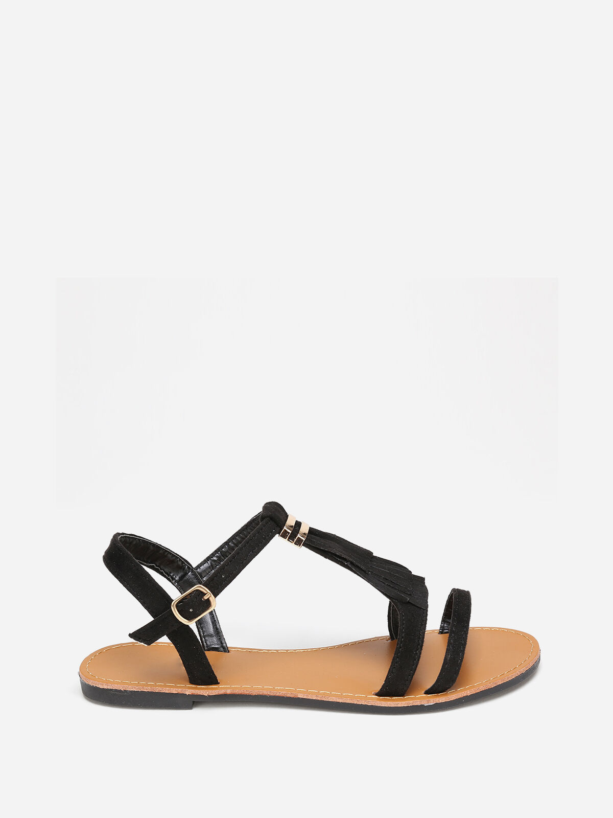 Sandales en suédine avec franges grandes tailles- Noir