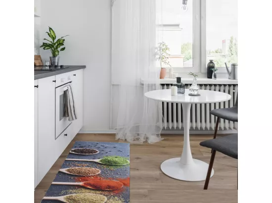 tapis cuisine 50x150 en PVC gris et vert motif fresque KITUI 1
