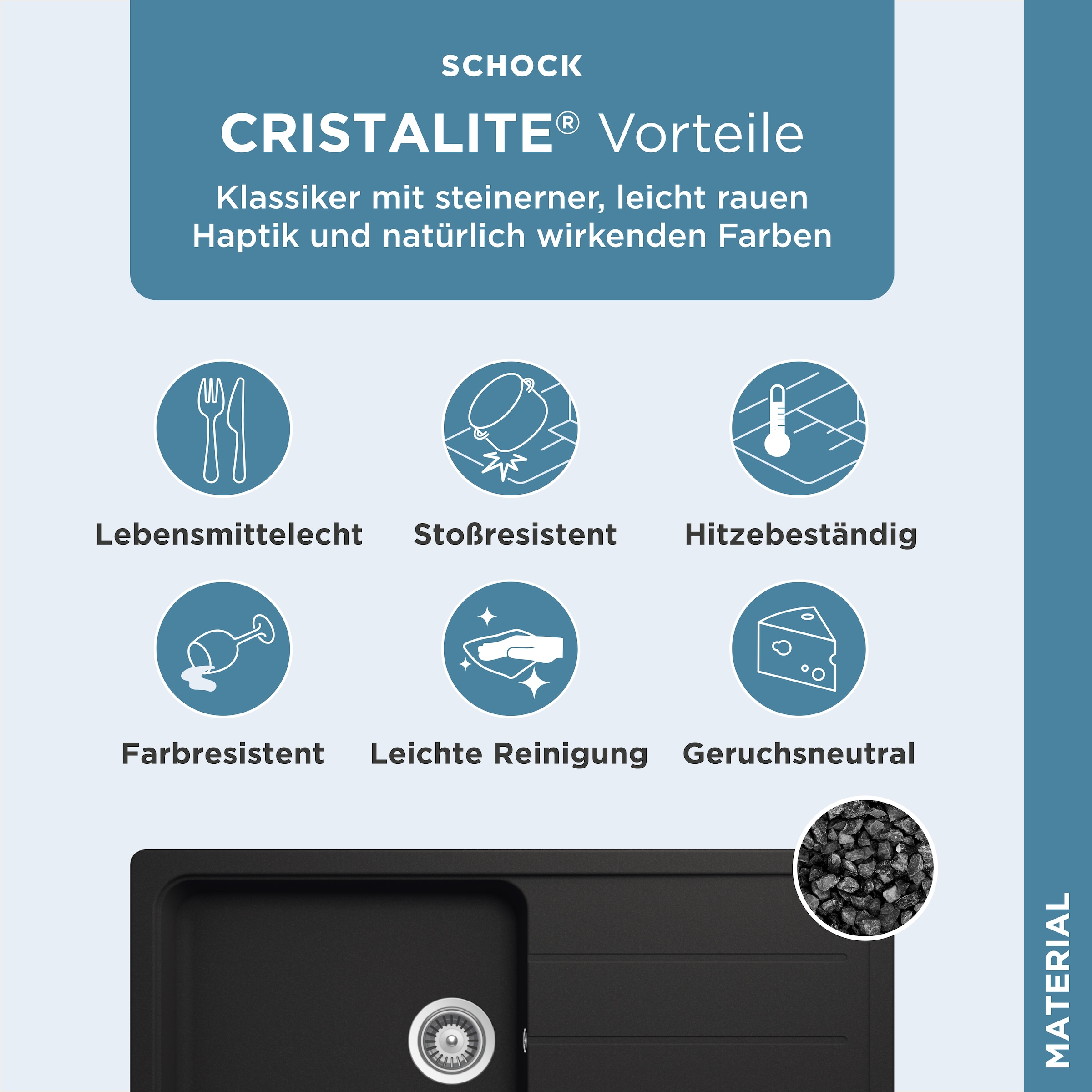 Schock Granitspüle »COMO D-100L« Inklusive ab- und Überlaufgarnitur, Drehhexcenter, Diamantbohrer