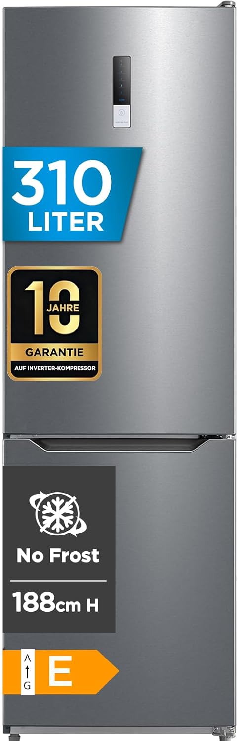 Midea MDRB424FGE02OA Kühl-/Gefrierkombination/188 cm Höhe/NoFrost/LED-Beleuchtung/Hochwertiger GMCC-Kompressor/Elektronische Steuerung/Zuverlässige Gefrierleistung/235 kWh/Jahr/224L Kühlteil