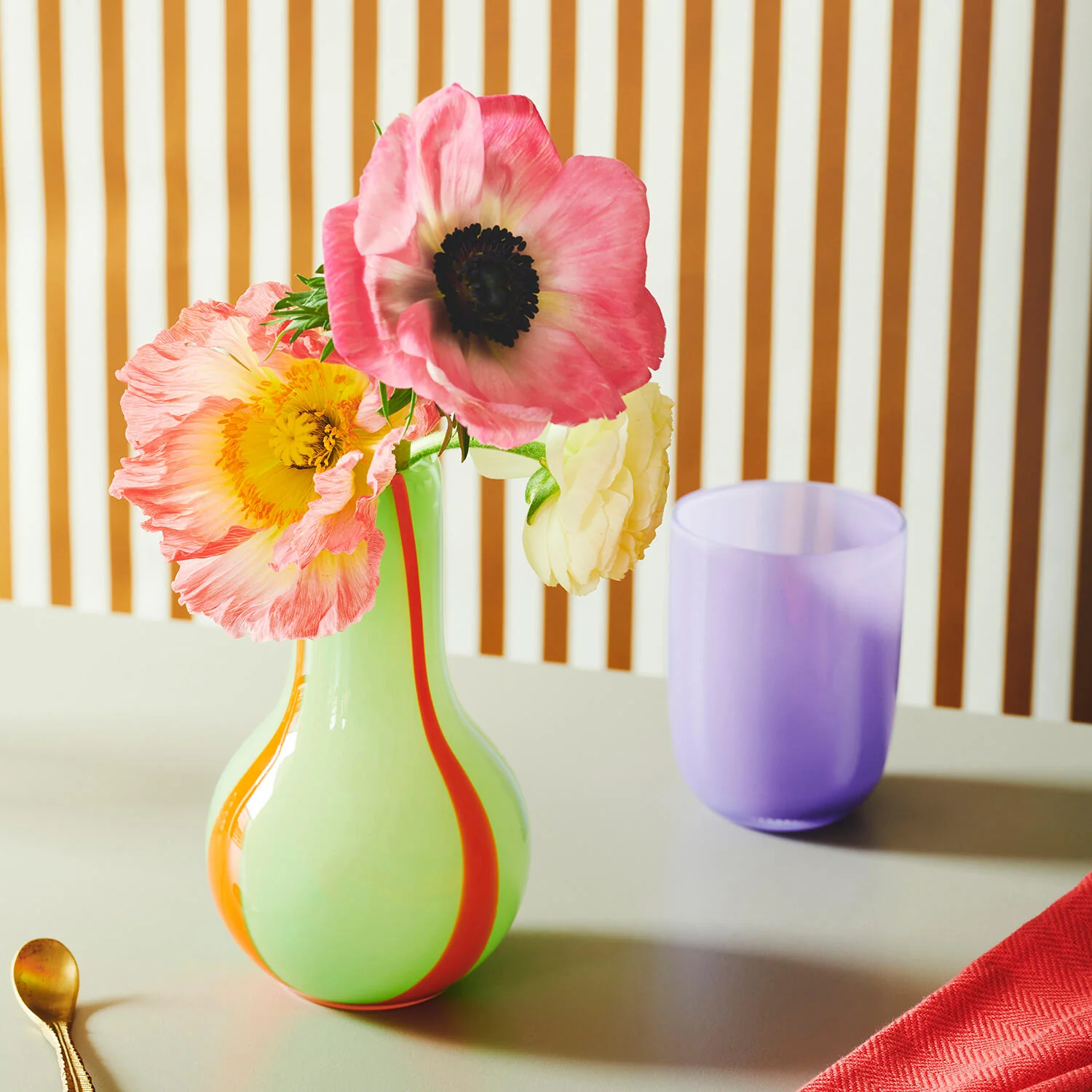 Kodanska  Flow vase mini, Green/Orange Stripes - H15 cm.