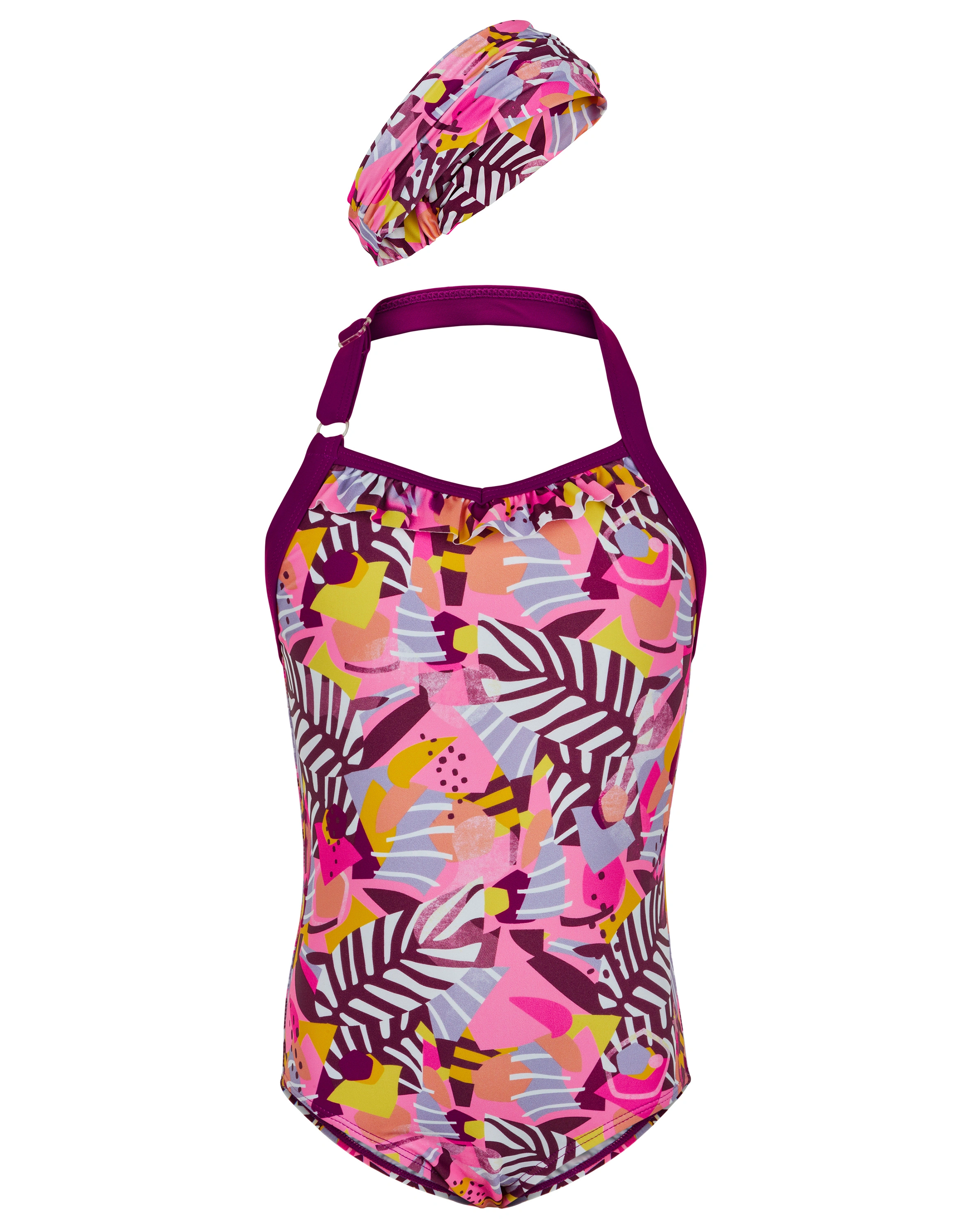 Badeanzug mit Stirnband JUNGLE in festival fuchsia