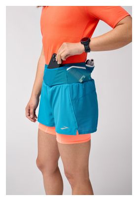 Short 2-en-1 Brooks High Point 2.0 3inch Bleu/Corail Femme