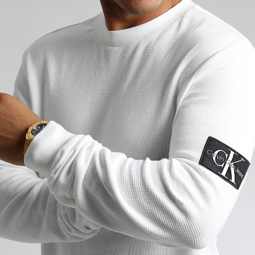 Sweat Crewneck Monogram Badge Waffle 3485 Blanc