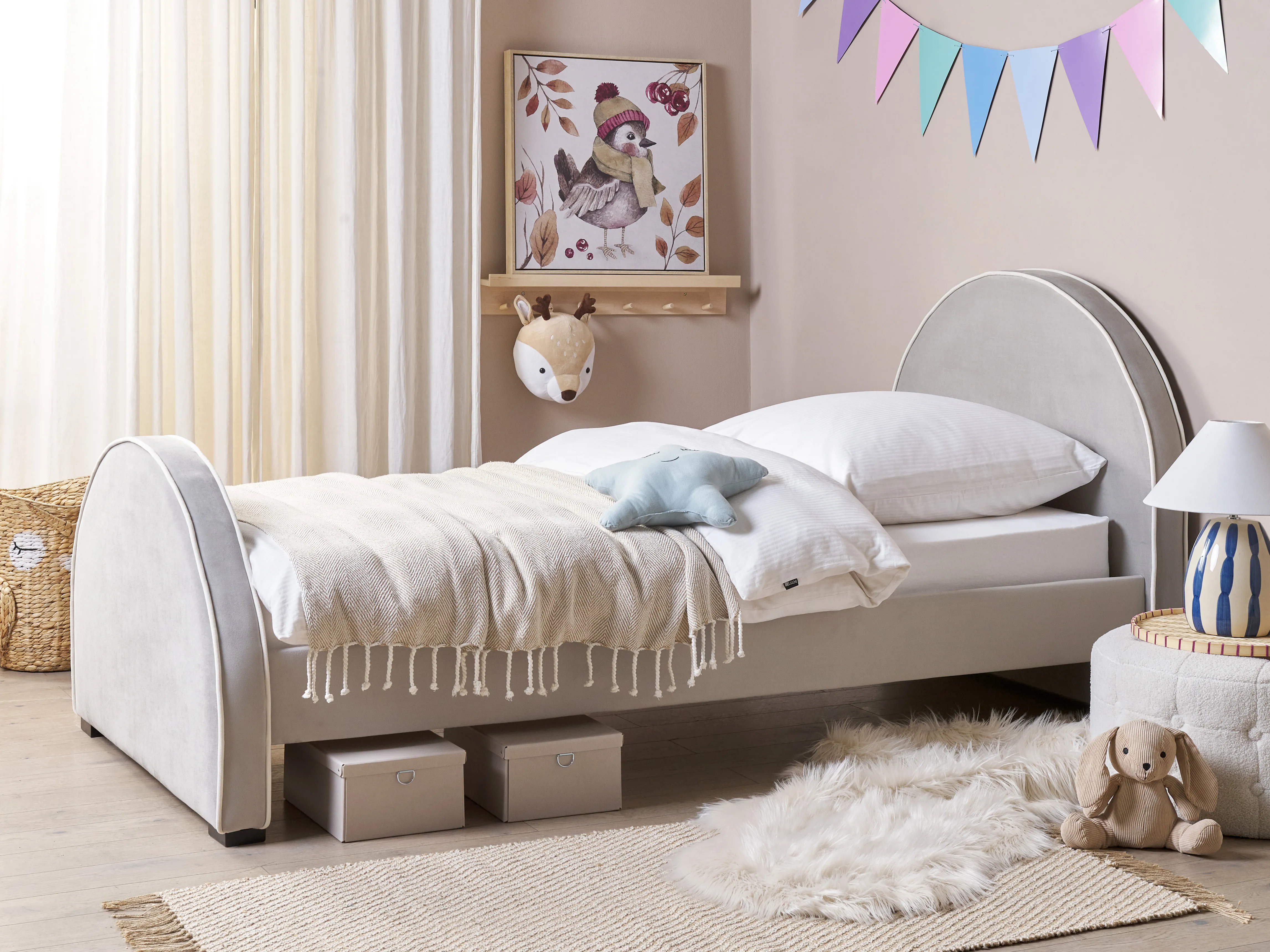 Kinderbed Fluweel NOZAY 90 x 200 cm Lichtgrijs