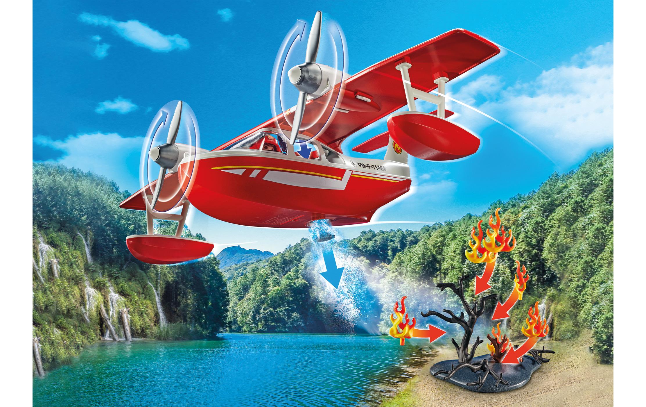 Action Heroes Feuerwehrflugzeug mit Löschfunktion 71463Spielset für kleine Feuerwehrhelden