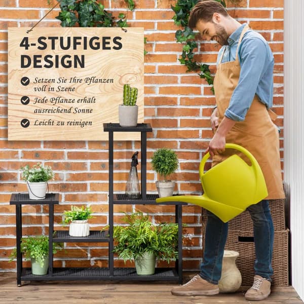 Plantehylle Med 4 Etasjes Flerlags Blomsterhylle Plantestativ For Hagebalkong Metall Svart 91X25X83Cm
