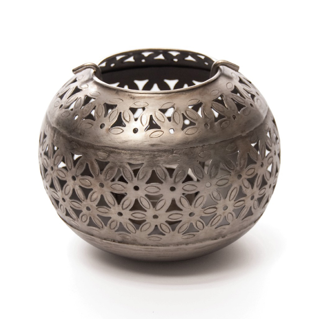 Windlichthalter, vernickelt, silber, H 12 cm, Ø 16 cm von fischer's lagerhaus