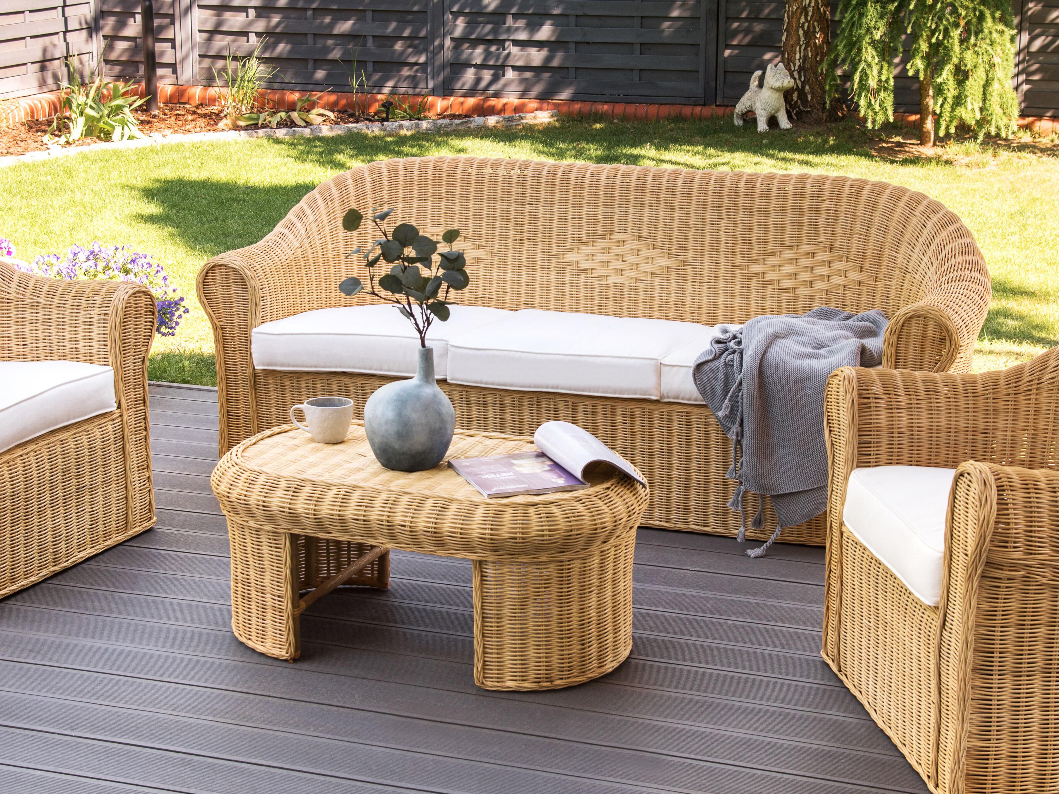 Tuin loungebank 3-zits LIVADEIA Rotan Natuurlijk