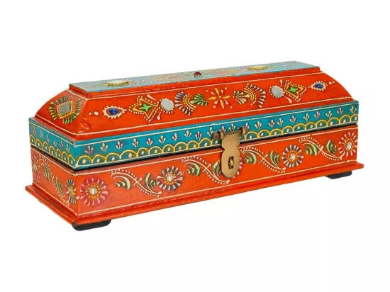 Coffret à bijoux en bois orange 26x9x8h