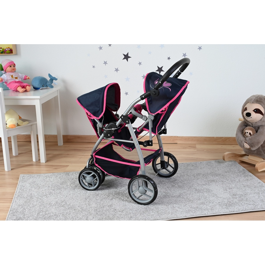 knorr toys® Zwillingspuppenwagen Milo - flying hearts blue pink blau