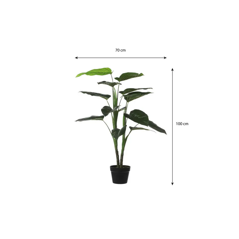 Bellatio Design Kunstplant Philodendron - groen - 100 cm - zwarte pot
