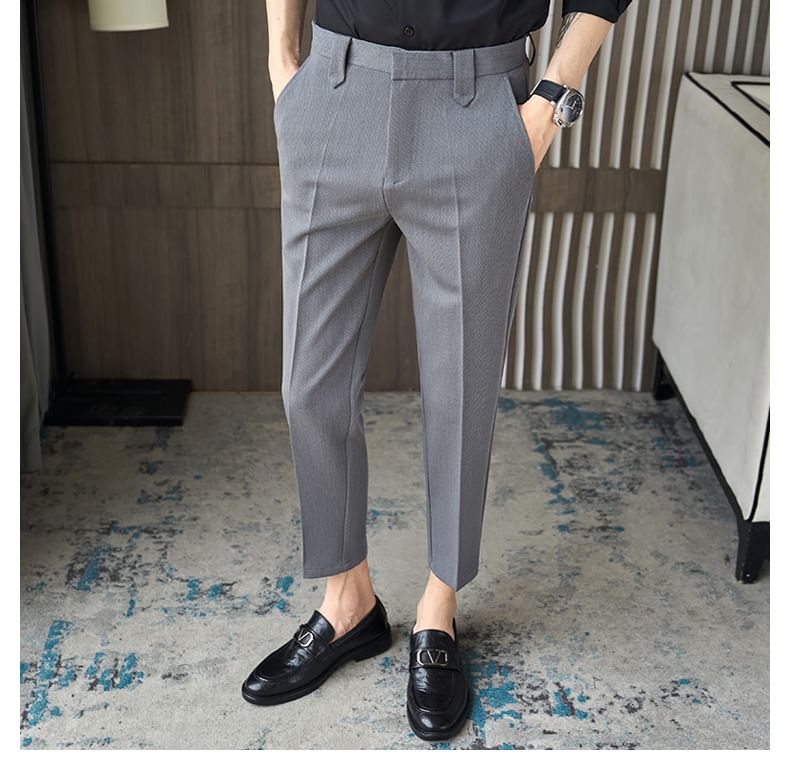 Bay Go Mall - Mid Rise Plain Cropped Straight Leg Dress Pants