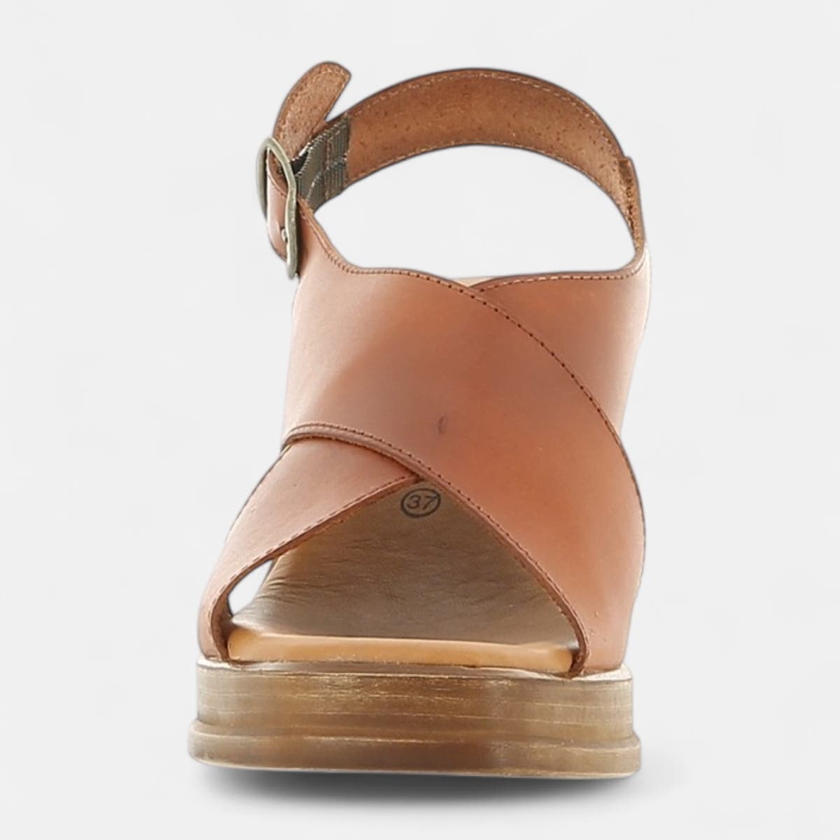 Nu-pieds à talon Femme en cuir cognac