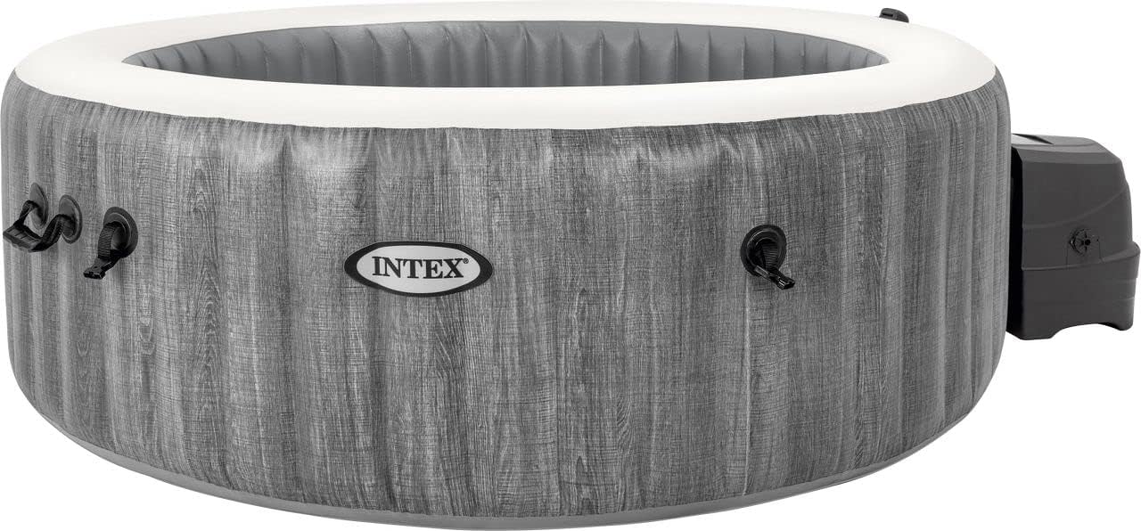 Intex Whirlpool Pure SPA Bubble Massage Greywood Deluxe - Ø 196 x 71 cm, für 4 Personen, Fassungsvermögen 795 l, graue Holzoptik, 28440