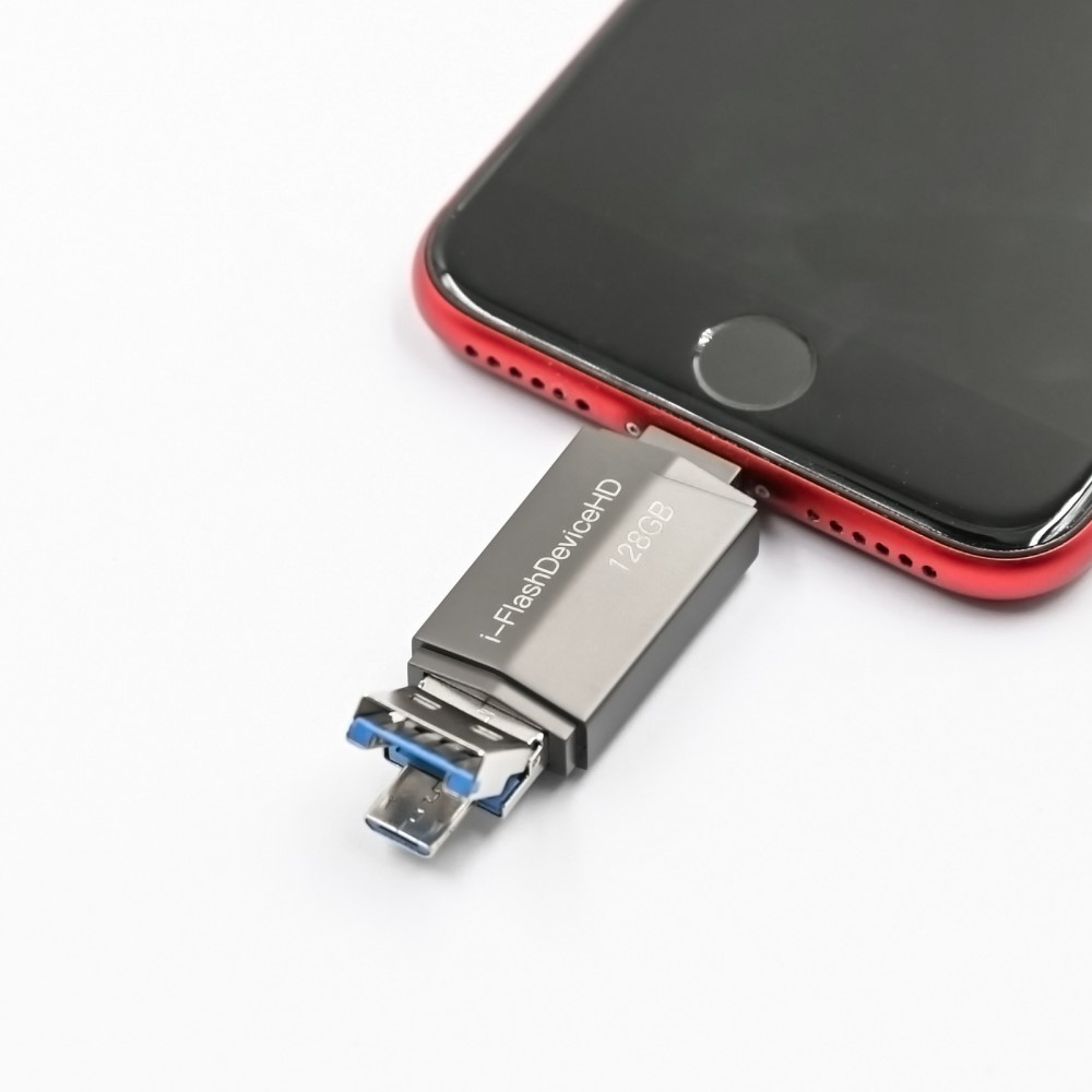 (128GB) 3in1 USB Lightning / Micro USB / USB A Speicher Stick Flash Drive für Smartphones / Tablets / Computer - Schwarz