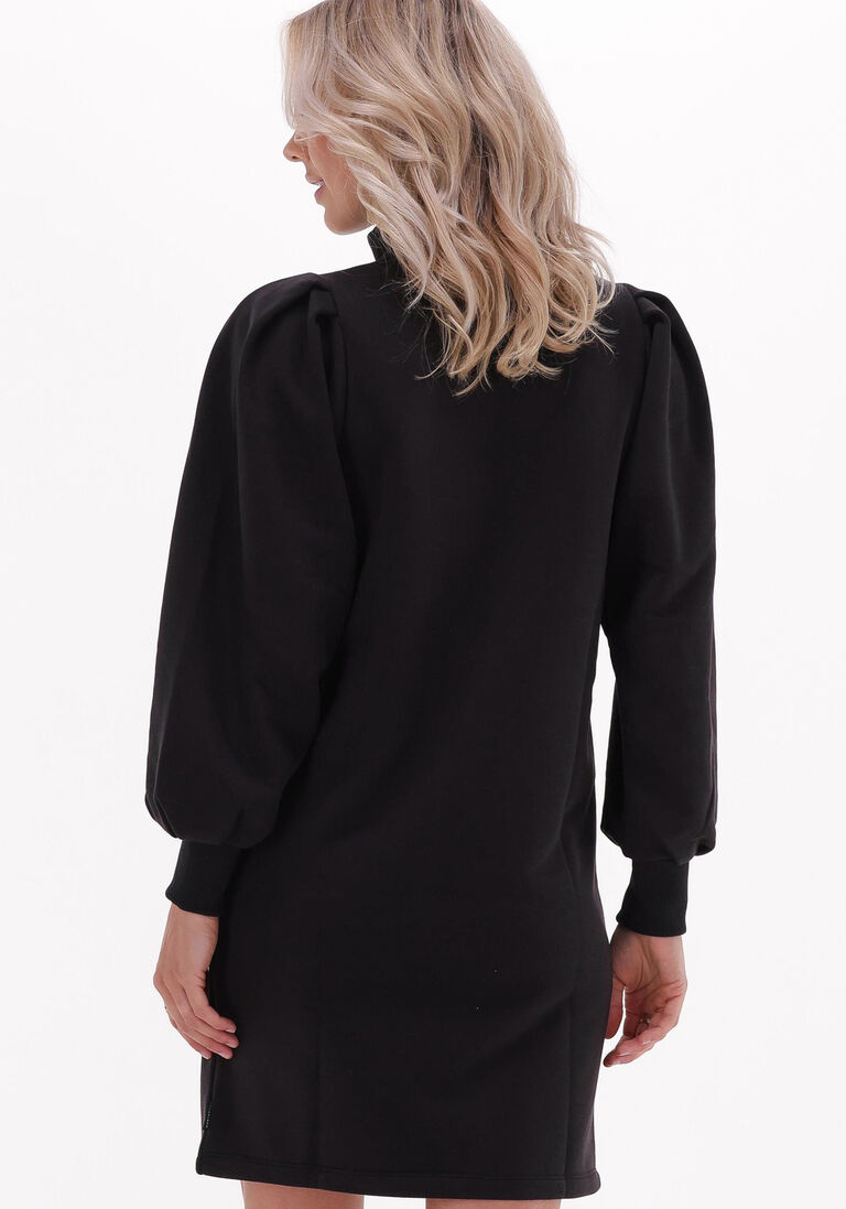 SCOTCH & SODA zwarte scotch & soda mini jurk zipped neck sweat dress with puffed sleeves