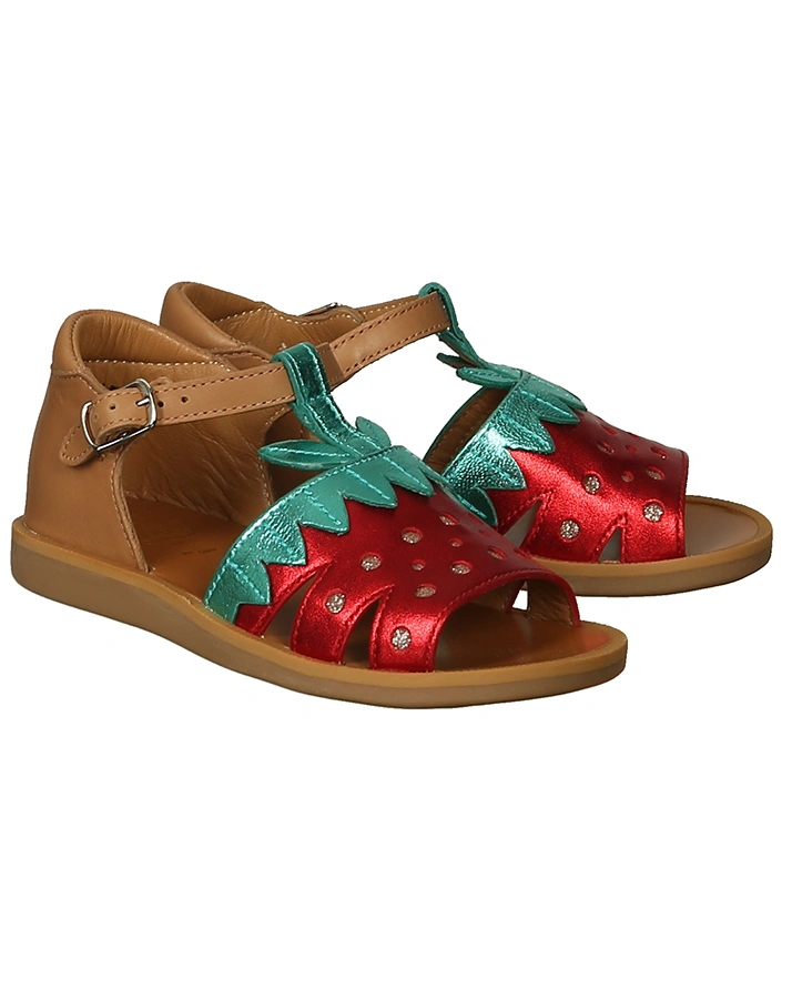 Leder-Sandalen POPPY – BERRY in bunt