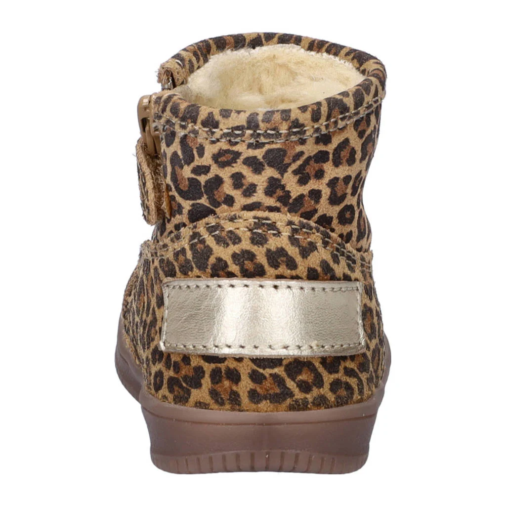 Nelson Kids gevoerde suède enkelboots met panterprint beige/zwart