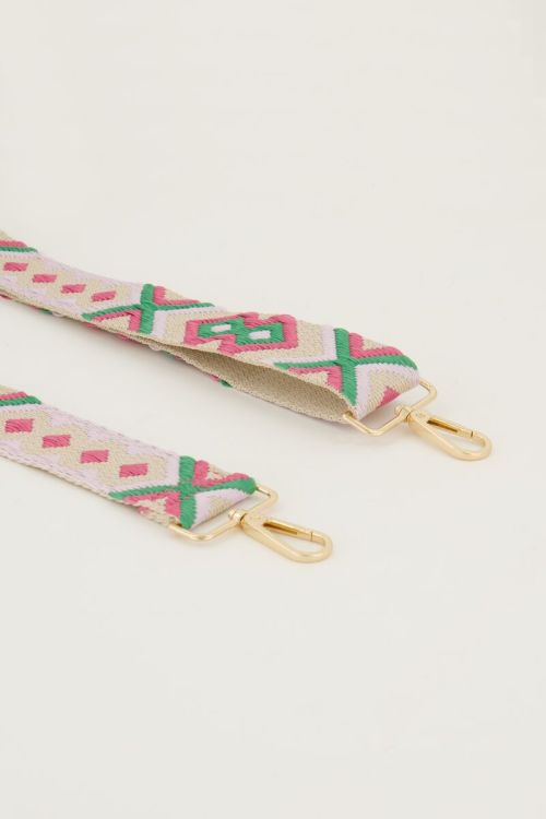 Beige bag strap met roze en groen