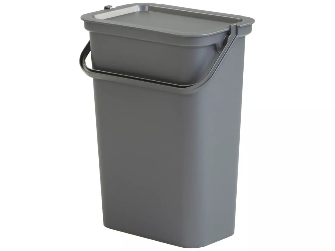 Set de 3 poubelles 10L graphite avec poignée 27,5X17,6X35,5