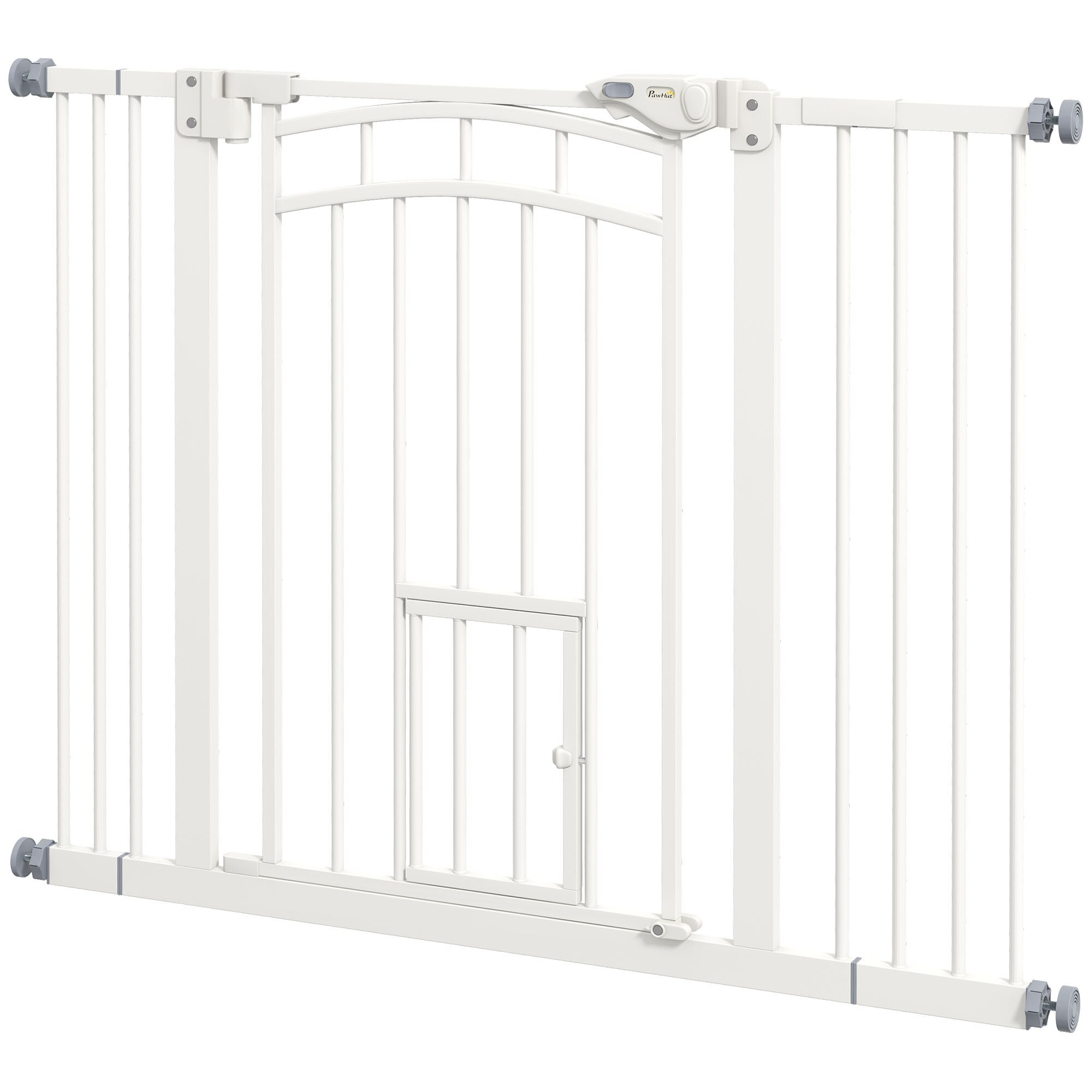 PawHut Türschutzgitter mit einer Katzentür weiß 74-100L x 4B x 76H cm