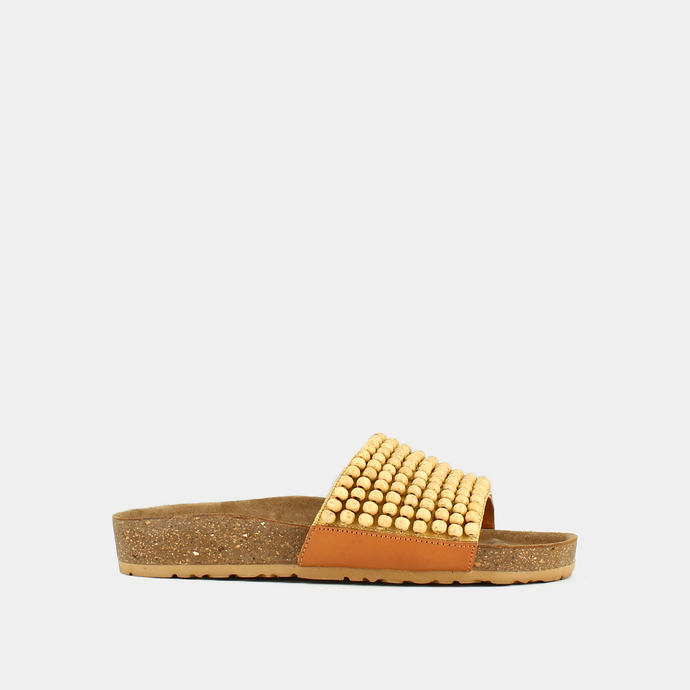 Mules à perles  en cuir beige