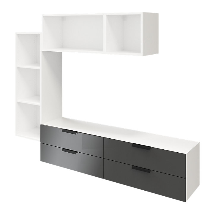 Meuble TV 4 tiroirs blanc et anthracite brillant GoodHome Atomia H. 150 x L. 225 x P. 37 cm