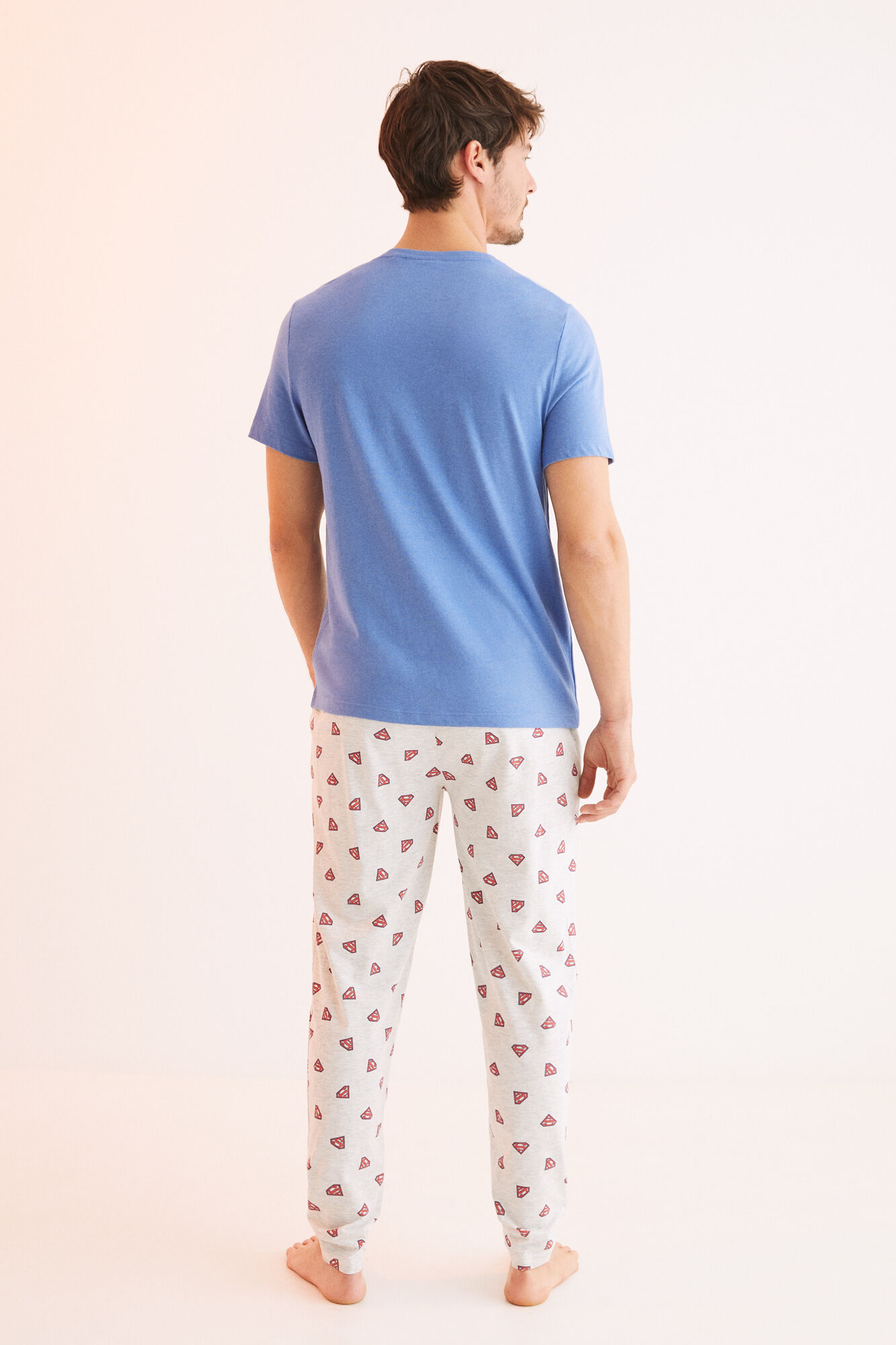 Pijama comprido masculino Superman em algodão - Cinza