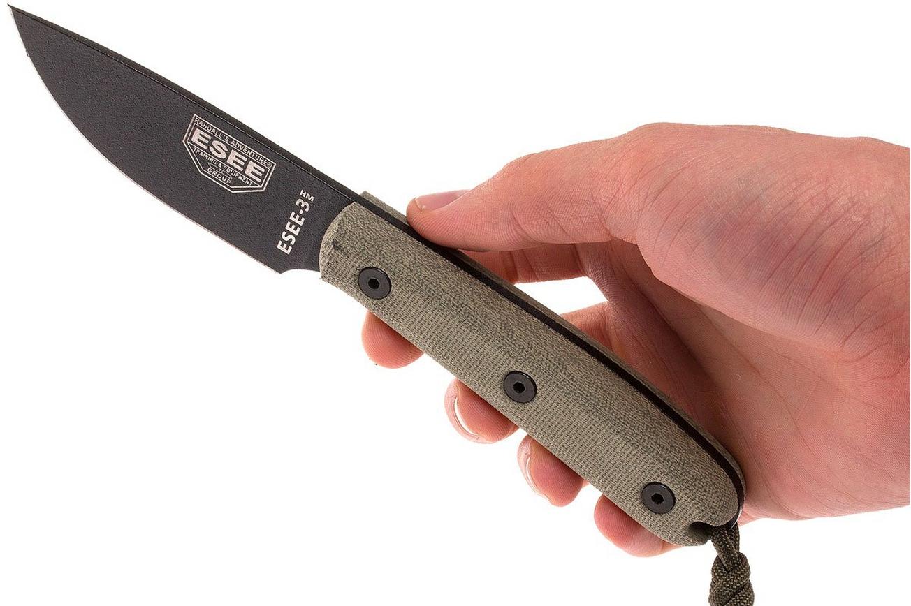 ESEE Model 3HM bushcraftmes Modified Handle, lederen schede