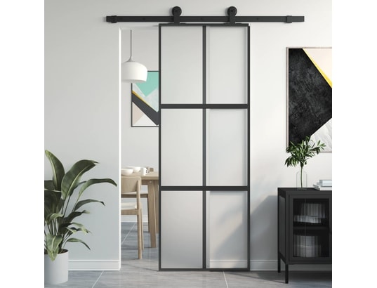 VIDAXL - Porte verre Porte coulissante noir 76x205 cm verre trempé aluminium