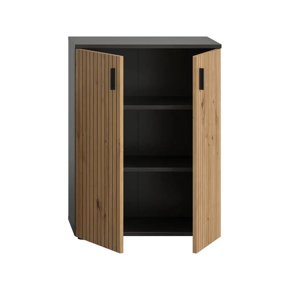 Hioshop Mone badkamerkast 2 deuren eiken decor- donkergrijs