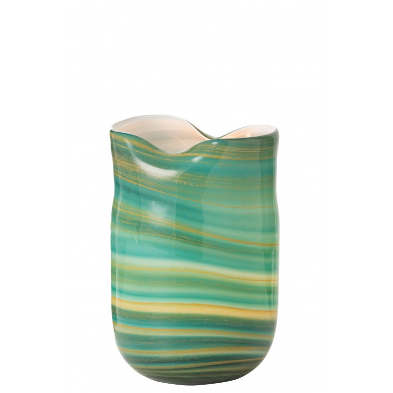 Vase style vague en verre azur 20x18x31 cm