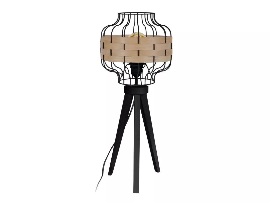 TRESSÉ-RANGOON A - Lampe a poser trépied bois noir et bois Hêtre