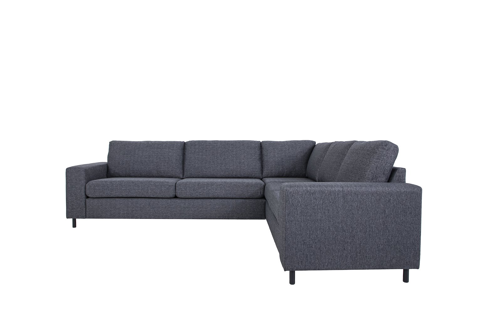 Copenhagen hjørnesofa Duo puter. Tekstil Hygge 97 Antrasitt med sorte ben. Vendbar