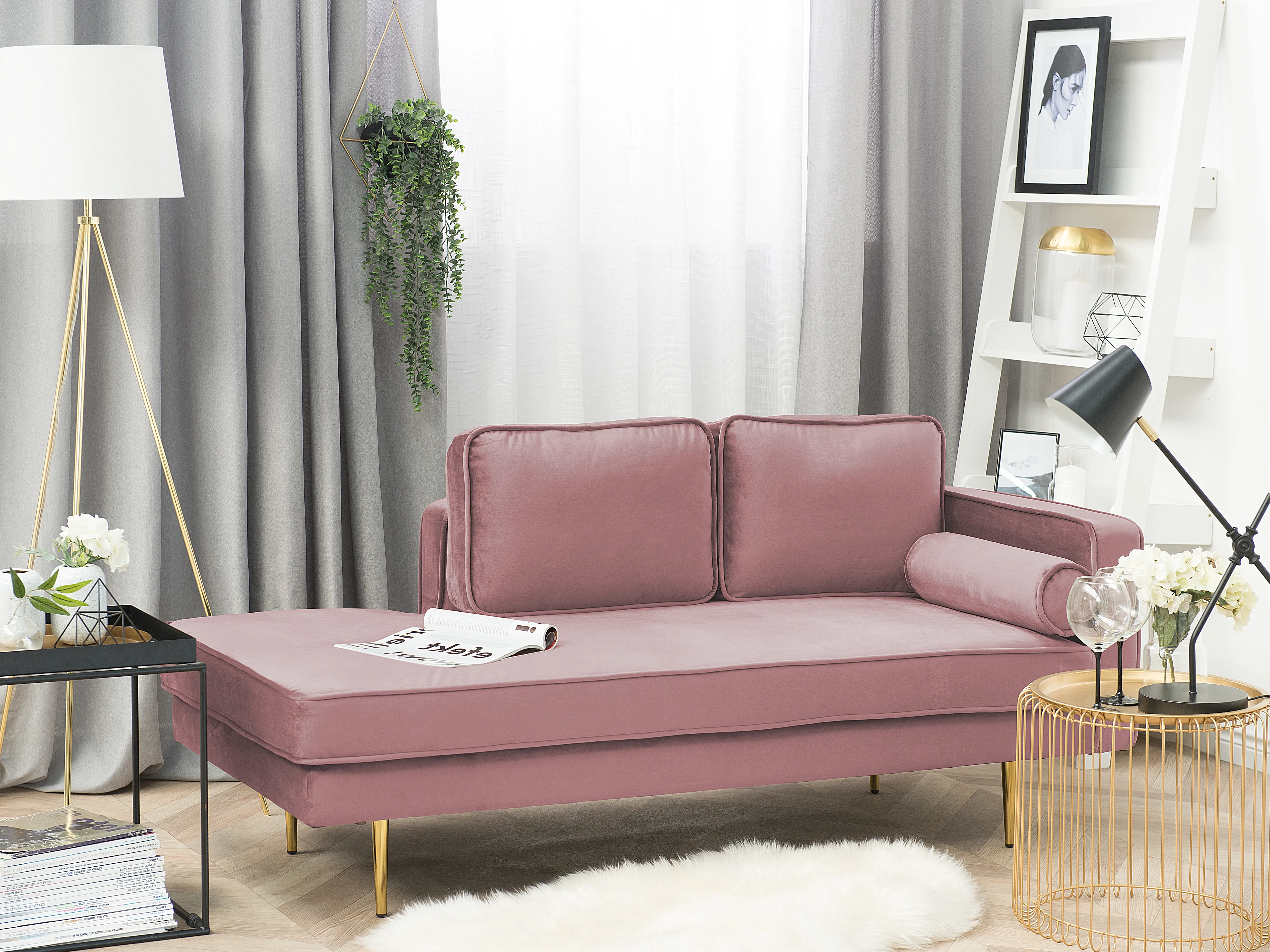 Rechtszijdige chaise longue MIRAMAS Fluweel Roze