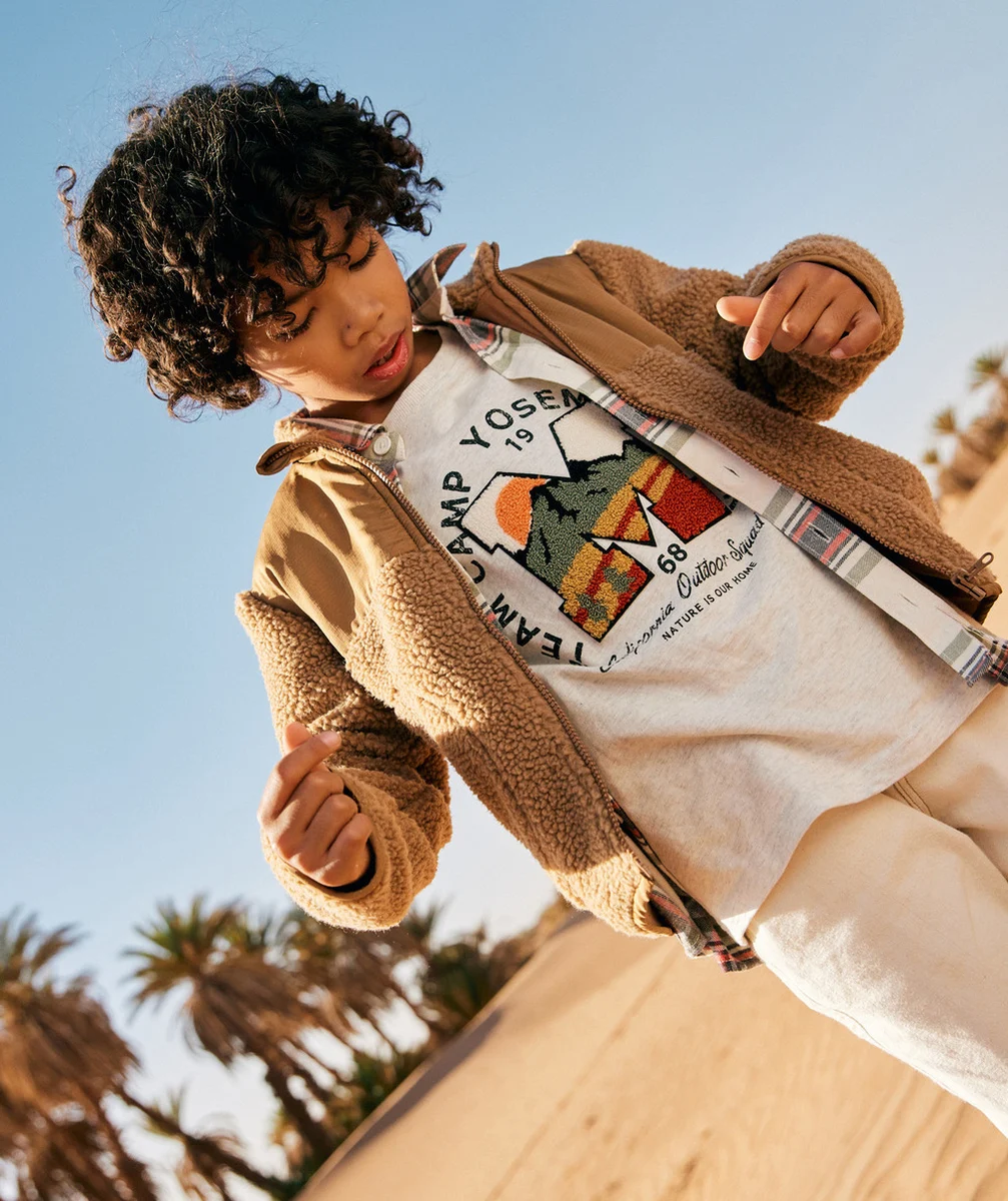 VESTE BI-MATIÈRE MANCHES LONGUES GARÇON MARRON
