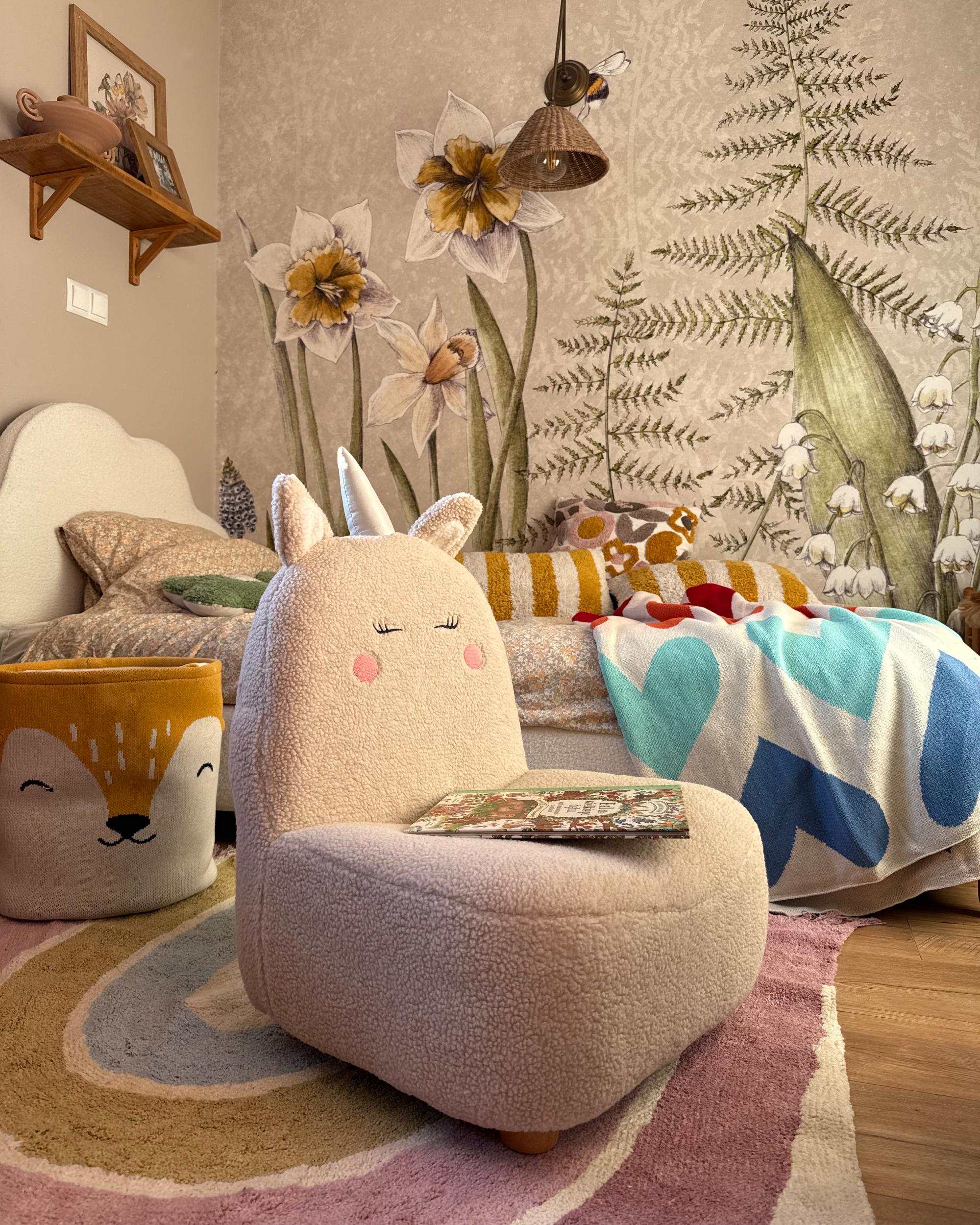 Kinderfauteuil Eenhoorn LULEA Bouclé Lichtbeige