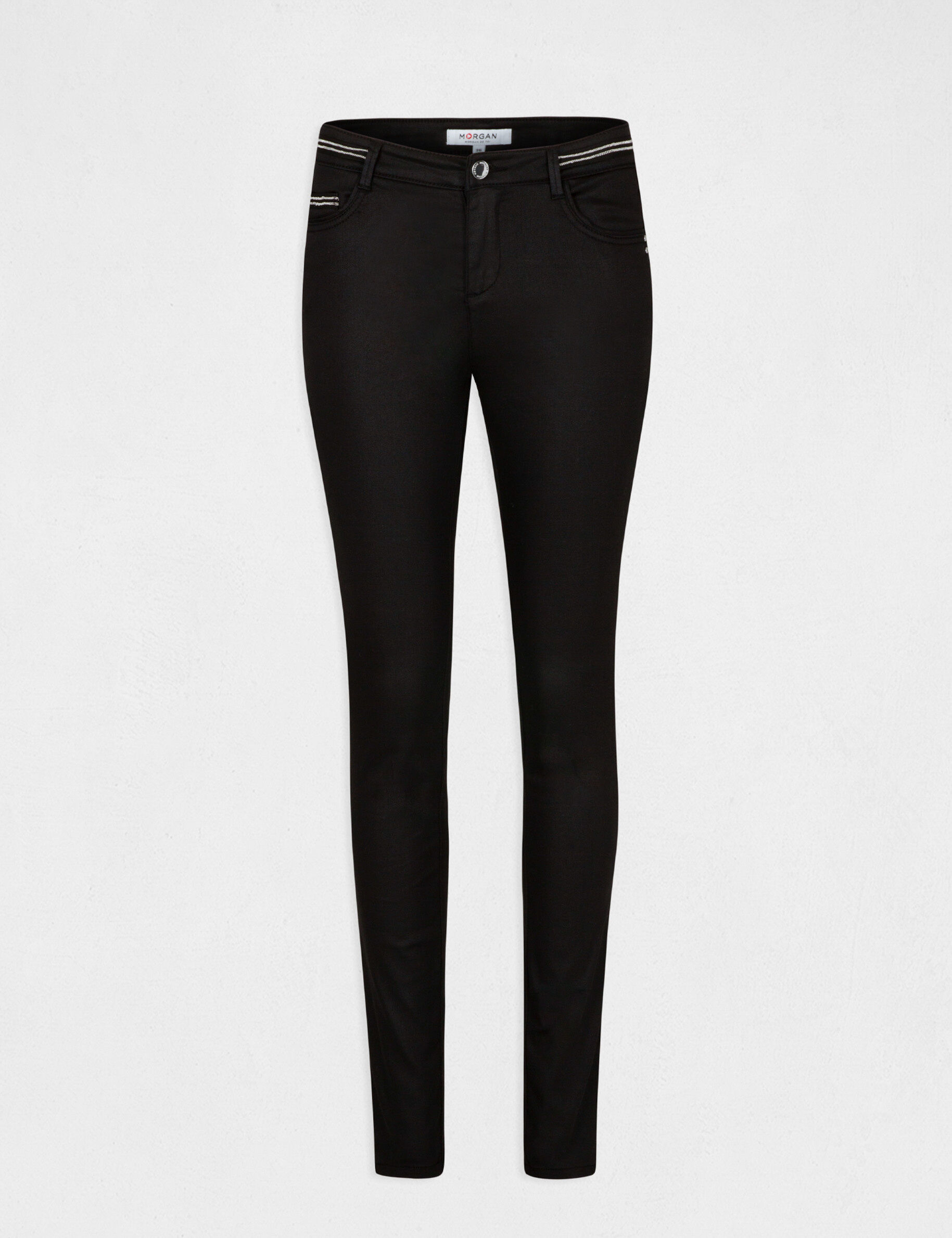 Pantalon slim enduit noir femme - noir
