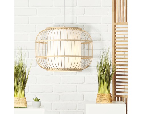 Hanglamp, 1-lichts, HxØ 150x40 cm, naturel/wit