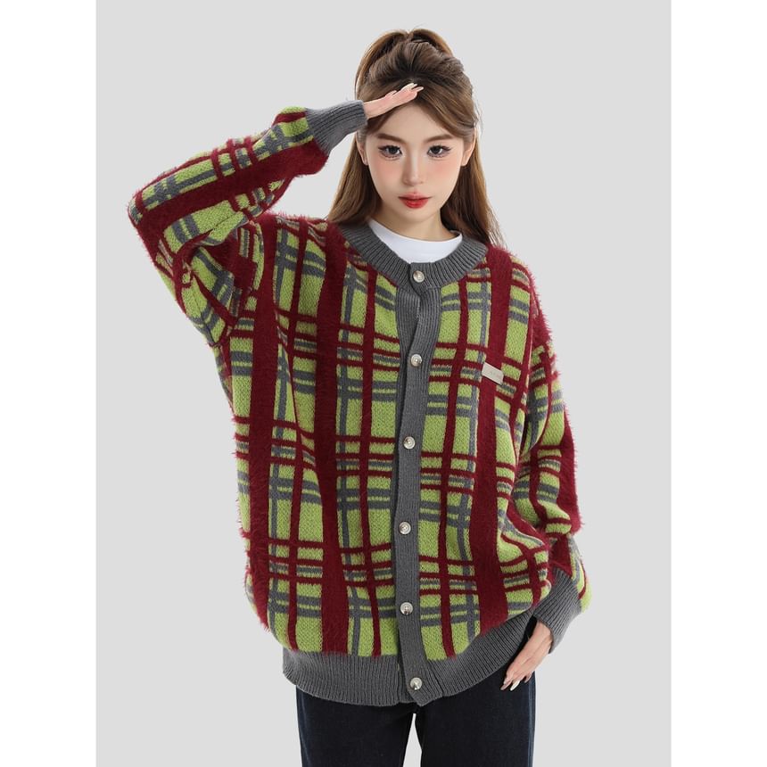 Banash - Matching ronde hals geruite oversized cardigan voor koppels