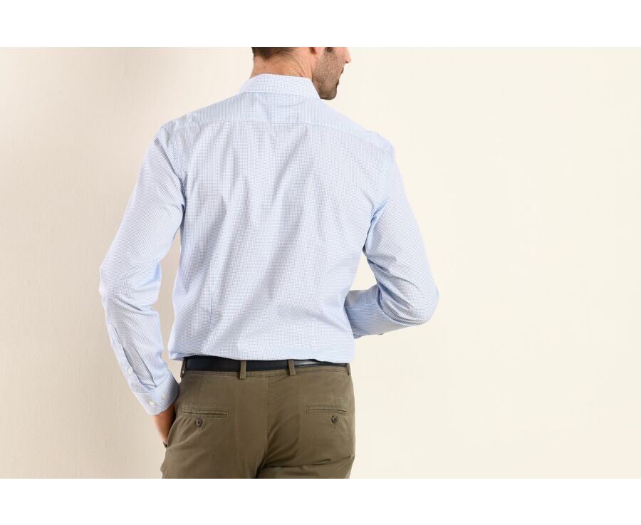 Chemise coton blanche imprimée motifs bleus - Col français - THOMASSIN