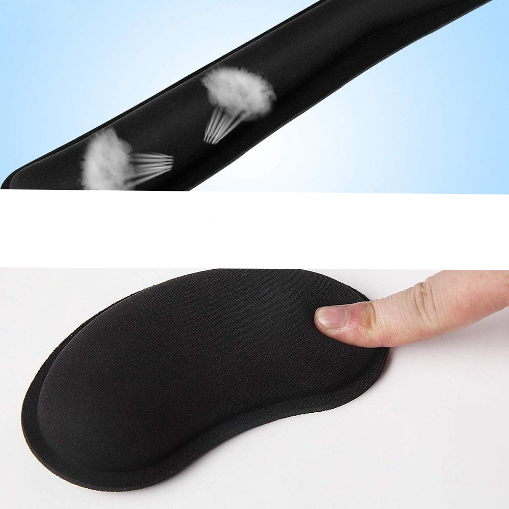 (2-tlg. Set) Ergonomische Mausmatten und Tastatur Handballenauflage für Arbeiten am Computer - Schwarz