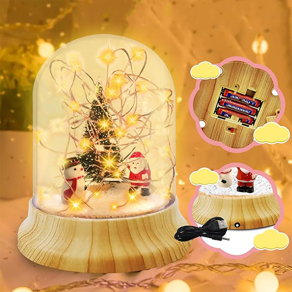 (5-tlg. Set) Ø11x13cm 20 LED's Acryl Weihnachts Licht DIY Winter Kuppel USB Home Deko Beleuchtung (Batteriebetrieben) - Warmweiss