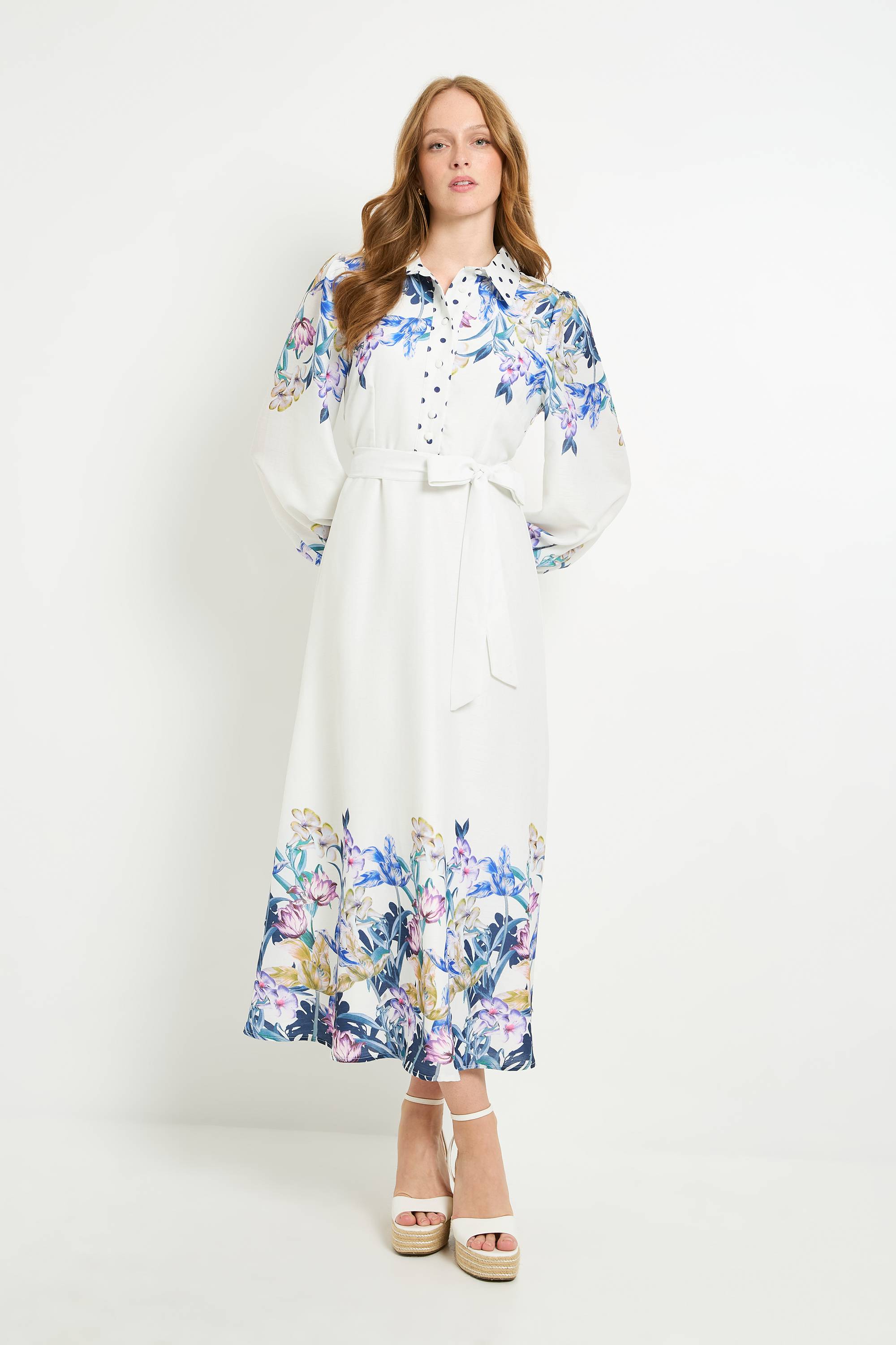 Wallis Robe Chemise Midi À Fleurs Avec Ceinture