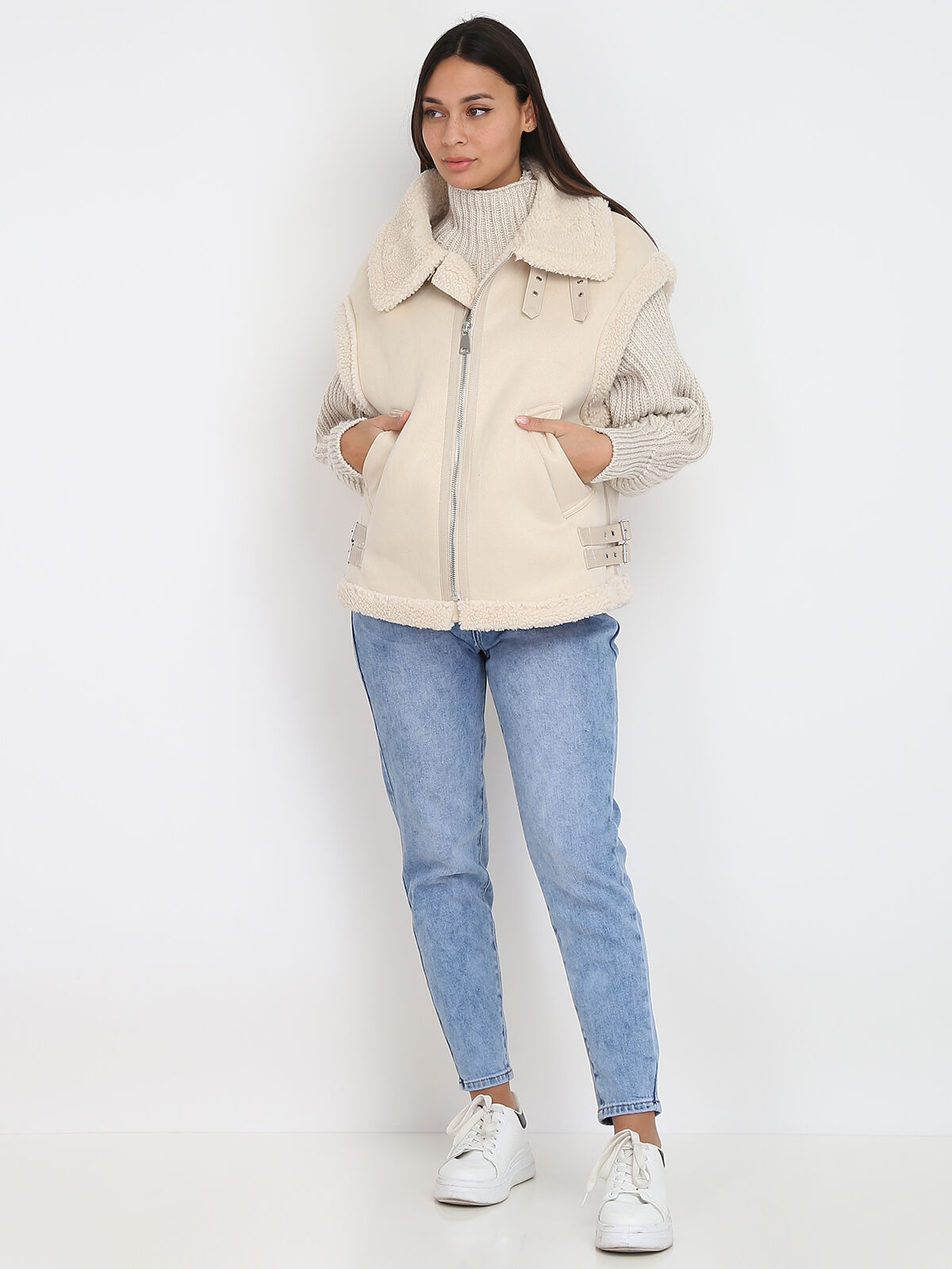 Manteau aviateur sans manches- Beige
