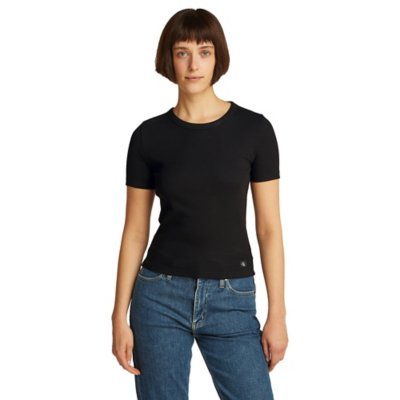 Tee-shirt à manches courtes femme Woven Label Rib Fitted CALVIN KLEIN